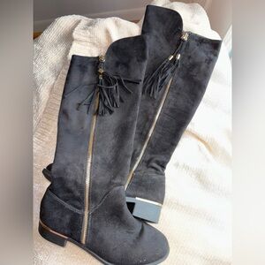 Black Heeled Boots with Tassel Detail